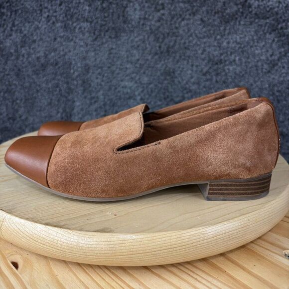Clarks Tilmont Step Suede Loafers Womens 6.5 Cognac Flats Slip On Cap Toe Shoes - Picture 2 of 10